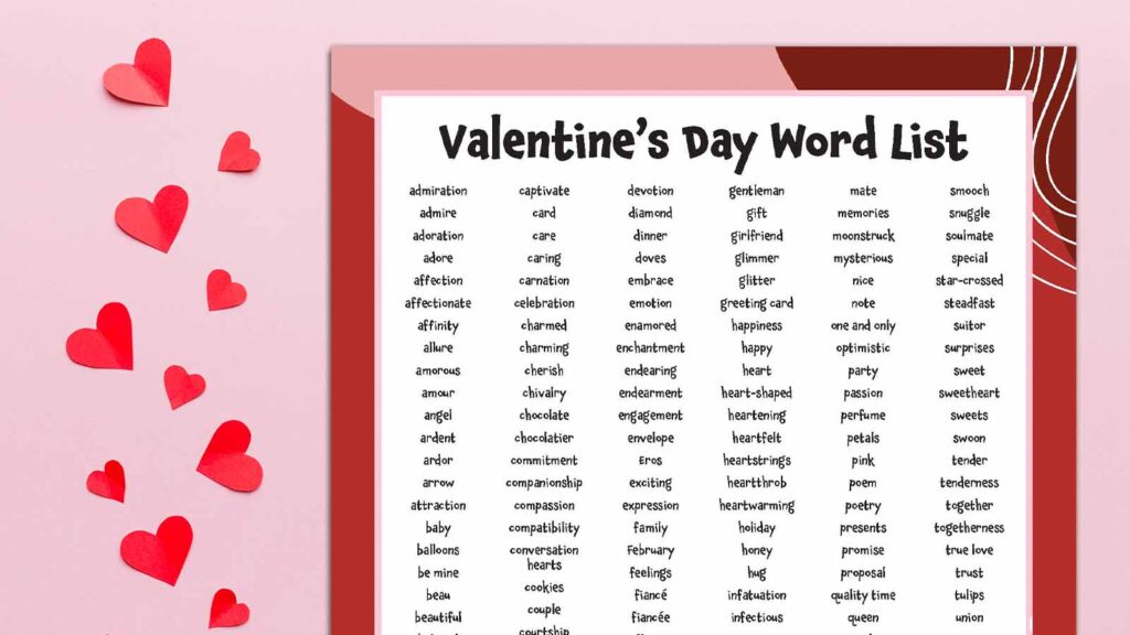 200 Valentine's Day Phrases for Writing and Extra (Free Printable