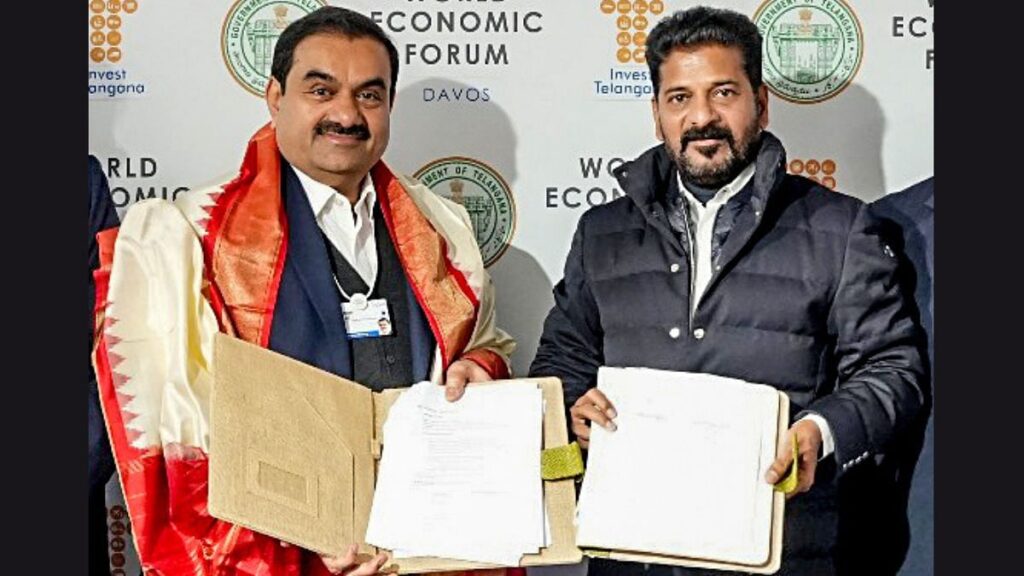 Telangana Chief Minister Revanth Reddy with Gautam Adani, Chairperson Adani Group on the sidelines of World Economic Forum