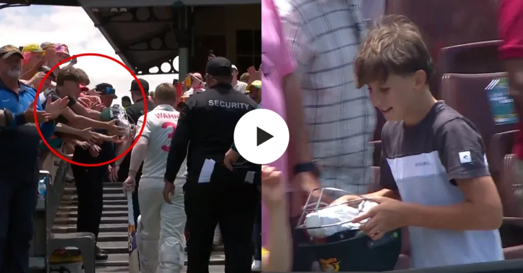 WATCH: David Warner gives away his Australia helmet and gloves to a young fan during final walk to the dressing room