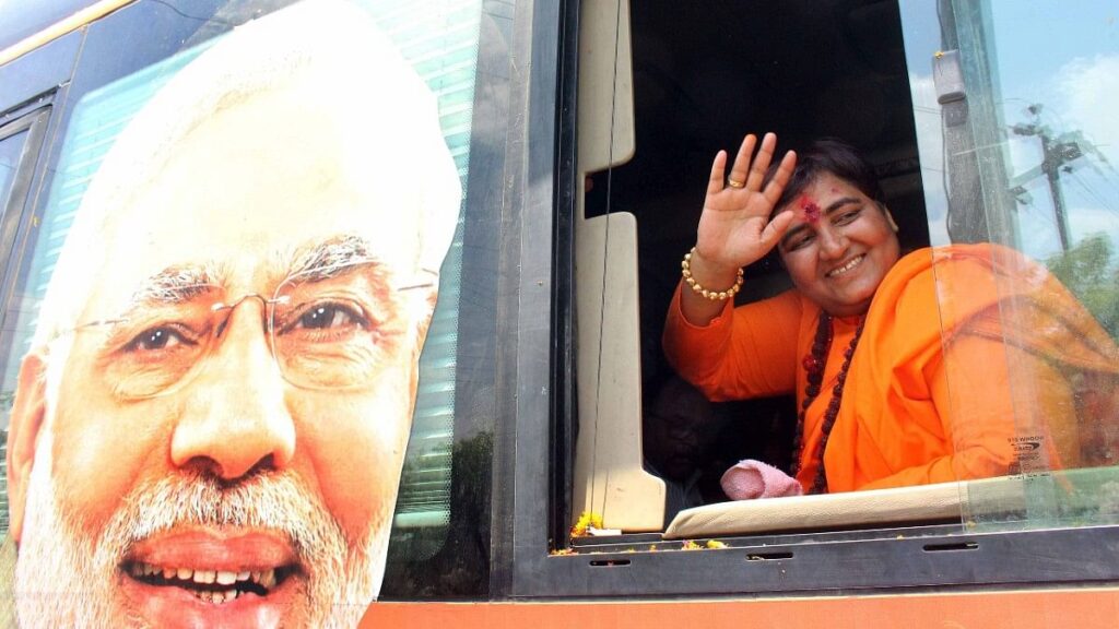 File photo of Pragya Singh Thakur on the campaign trail