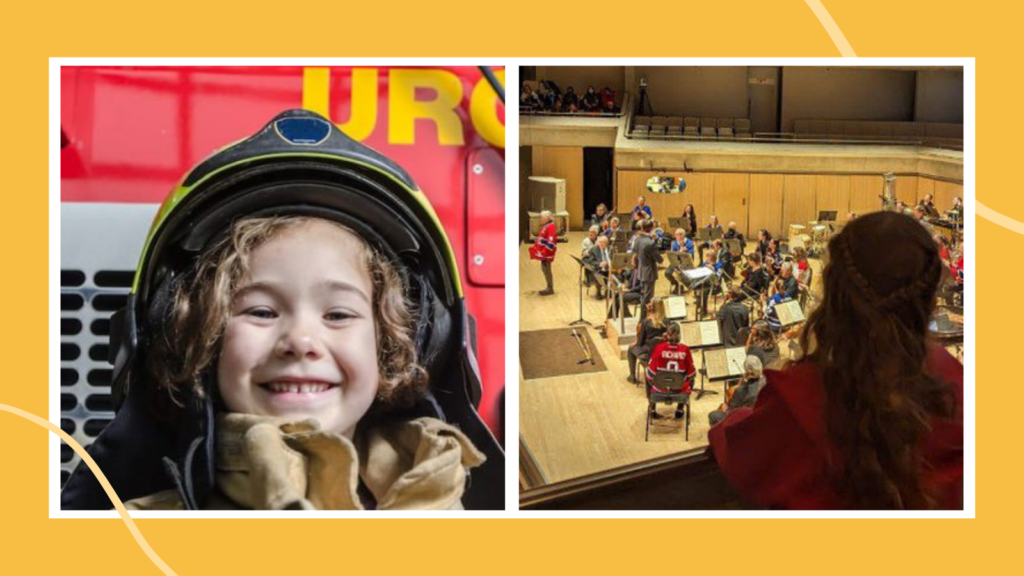 Students on field trips to the local theater and a fire station.