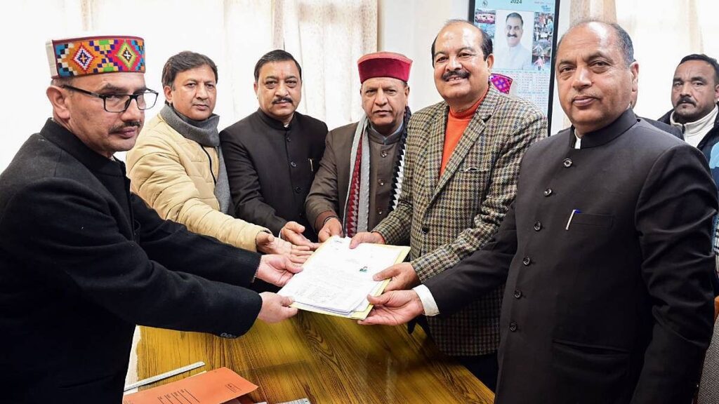 BJP candidate Harsh Mahajan files his nomination papers for the Rajya Sabha elections in Shimla Thursday