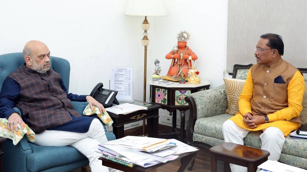 Chhattisgarh Chief Minister Vishnu Deo Sai (right) with Union Home Minister Amit Shah