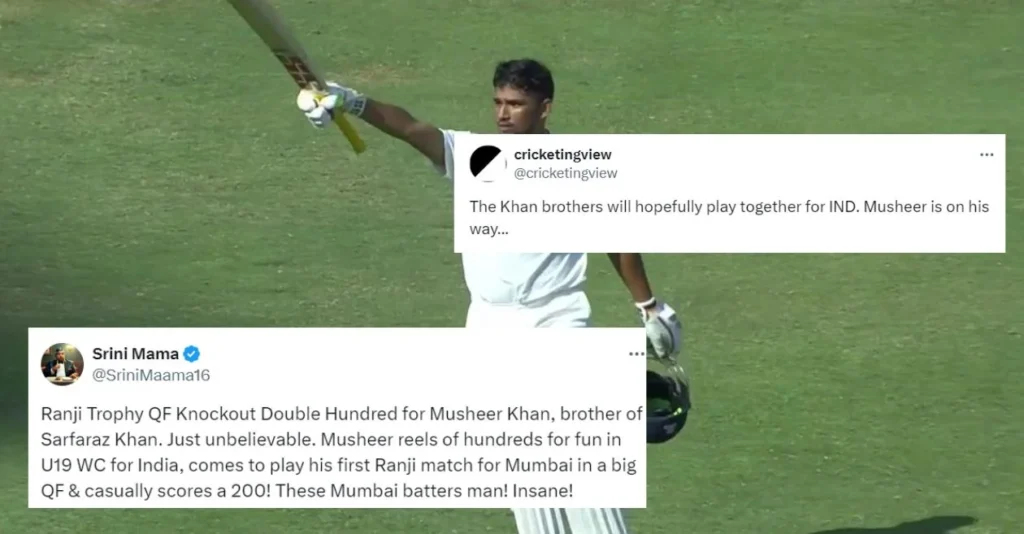 Fans in awe as Sarfaraz Khan’s brother Musheer smashes stellar double century for Mumbai in Ranji Trophy 2024 Quarterfinals