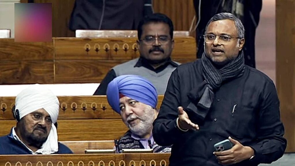 Congress MP Karti Chidambaram speaks in the Lok Sabha Thursday