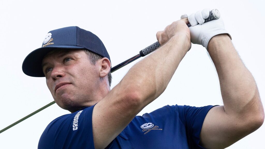 Paul Casey of Crushers GC hits his shot from the sixth tee during the final round of the LIV Golf Mayakoba at the El Camale..n Golf Course on Sunday, February 04, 2024 in Playa del Carmen, Mexico. (Photo by Doug DeFelice/LIV Golf via AP)