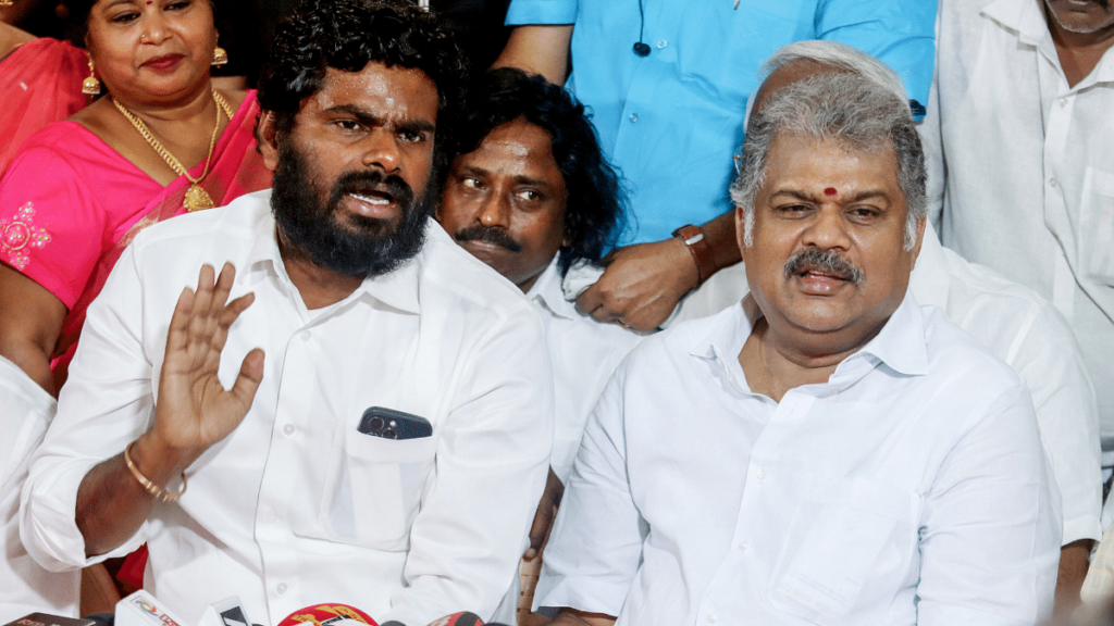 Tamil Nadu BJP chief K. Annamalai & Tamil Maanila Congress chief G.K. Vasan announce alliance in Chennai, Monday