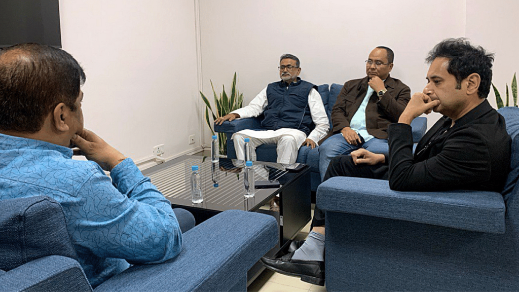 TIPRA Motha founder Pradyot Bikram Manikya Debbarma (extreme right) during a meeting with Congress leaders in Agartala 23 February.