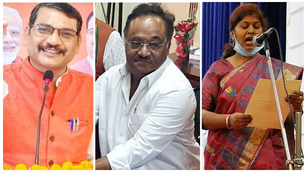 BJP candidates for the upcoming Rajya Sabha elections include (L-R) Amarpal Maurya, Samik Bhattarcharya and Sangeeta Balwant