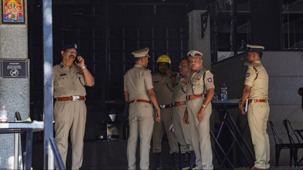 Police personnel at the Rameshwaram Cafe after the blast. (Photo: PTI)