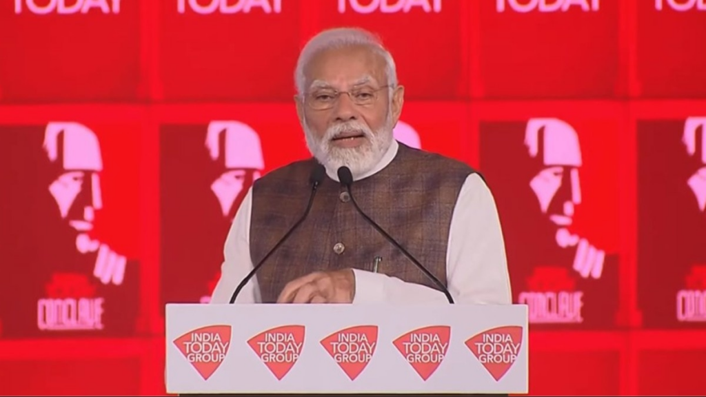 Prime Minister Narendra Modi speaking at India Today Conclave 2024 in New Delhi.