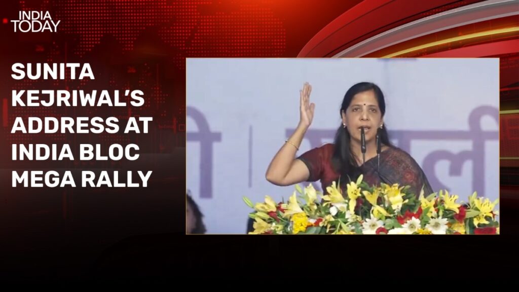 Sunita Kejriwal reads out Arvind Kejriwal's 6 poll promises at INDIA bloc rally