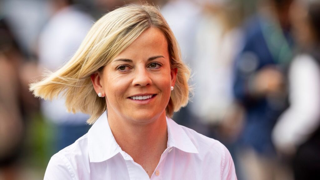 MONZA, ITALY - SEPTEMBER 02: Formula 1 Academy Managing Director Susie Wolff arrives at Monza before the final practice for the F1 Italian Grand Prix on Saturday, September 2, 2023 at the Autodromo Nazionale Monza in Monza, Italy. (Photo by Bob Kupbens/Icon Sportswire) (Icon Sportswire via AP Images)