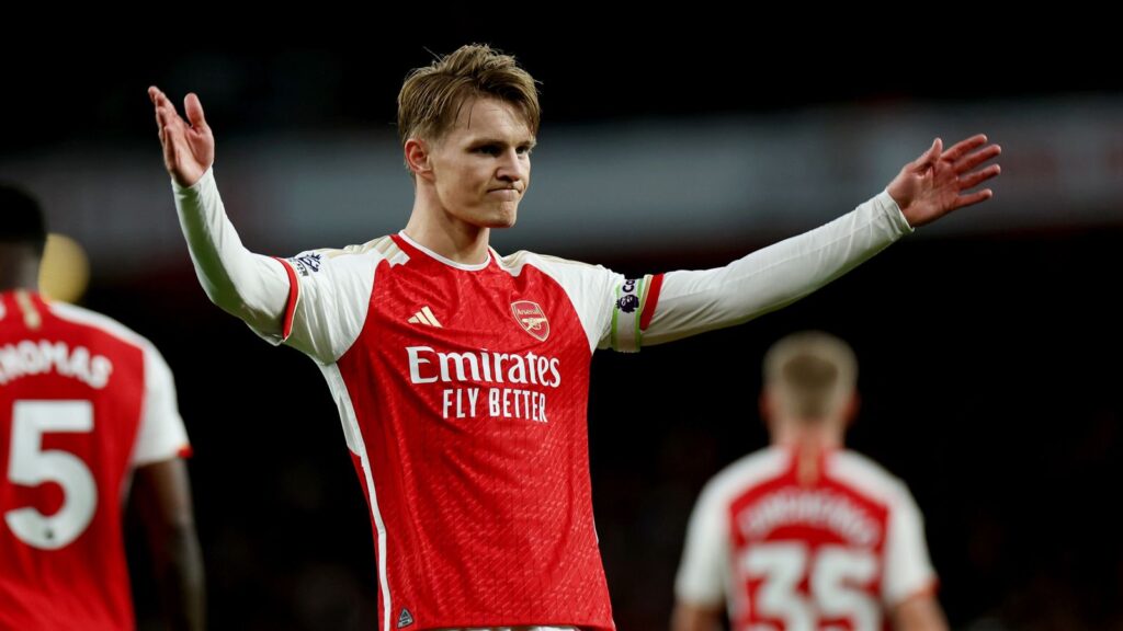 Martin Odegaard celebrates his goal