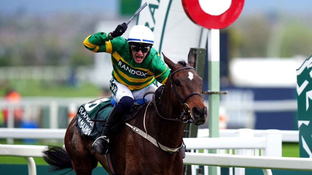 Paul Townend celebrates winning the Randox Grand National Handicap Chase aboard I Am Maximus