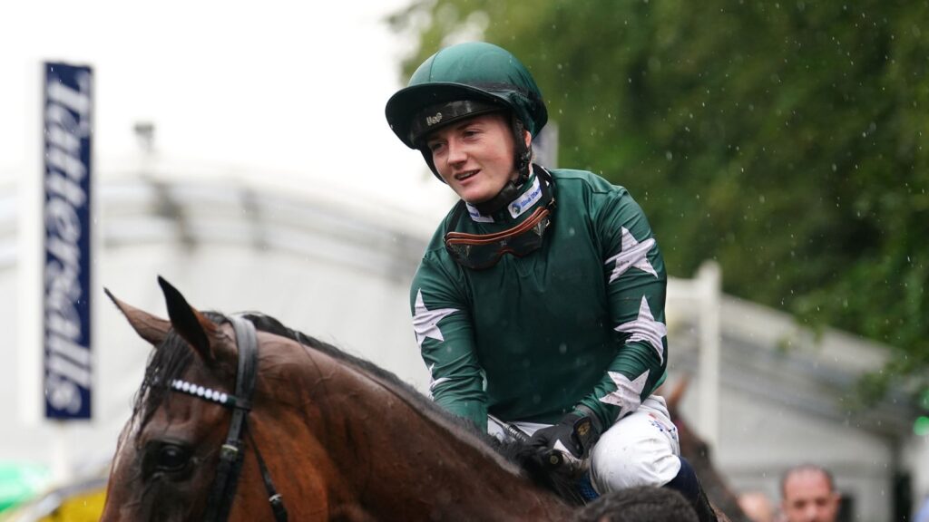 Hollie Doyle returns to the winner's enclosure at Newmarket on board Nashwa